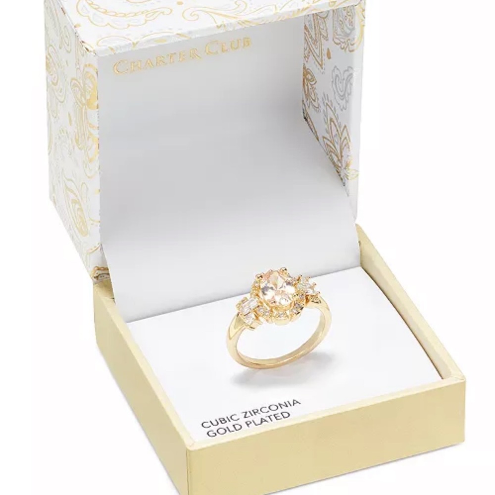 Gold-Tone Stone & Crystal Oval Halo Ring - Picture 2 of 5